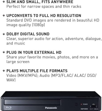 Panasonic DMP-BD90P-K Blu-ray DVD Player with Full HD and Dolby Digital Sound (Black, Renewed)