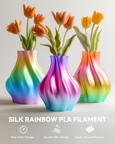 SUNLU Silk Rainbow PLA Filament, Multicolor Silk 3D Printer Filament 1.75mm +/- 0.02mm, Fast Color Change Each 8 Meters, 330 Meters, 1kg/2.2lbs, Silk Rainbow Filament(Cyan-Magenta-Blue)