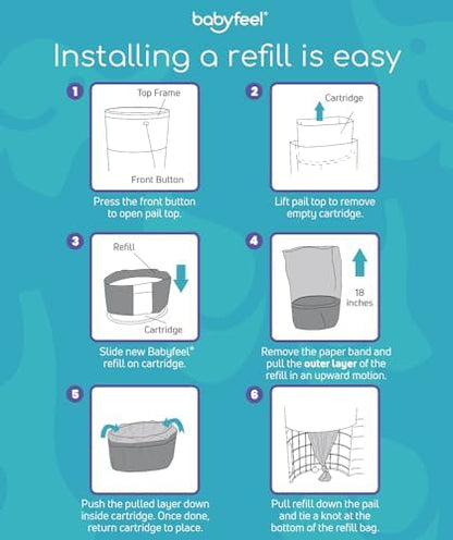 Babyfeel Refills Compatible with DEKOR CLASSIC Diaper Pails | 4 Pack | Exclusive 30% Extra Thickness | Diaper Pail Refills with Powerful Odor Elimination | Powder Scent | Holds up to 1980 Diapers