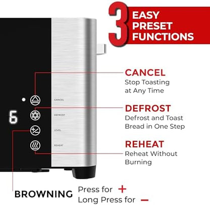 Mueller UltraToast Full Stainless Steel Toaster 4 Slice, Long Extra-Wide Slots for Bagels and Waffles, 6 Browning Levels, LED Display, Cancel/Defrost/Reheat Functions & Removable Tray, Kitchen Gadgets