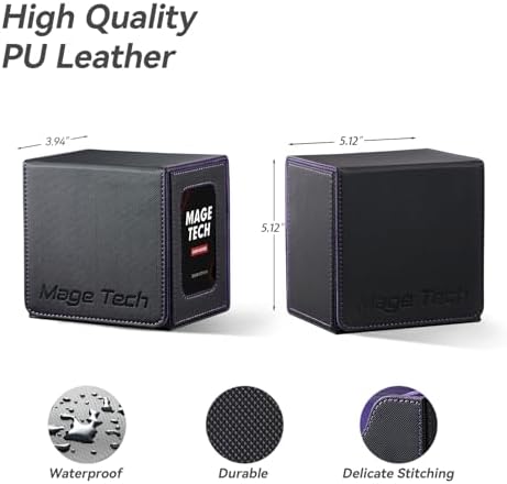Card Deck Box for MTG Commander - Patented Design, Commander Display, Fits 100 Double-Sleeved Cards, 35pt Card Brick & Dice Tray - Black/Purple
