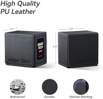 Card Deck Box for MTG Commander - Patented Design, Commander Display, Fits 100 Double-Sleeved Cards, 35pt Card Brick & Dice Tray - Black/Purple