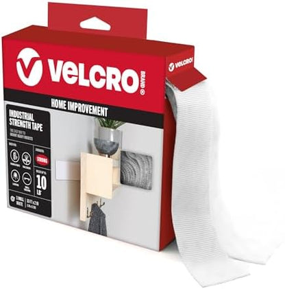 VELCRO Brand - Industrial Strength | Indoor & Outdoor Use | Superior Holding Power on Smooth Surfaces | Size 10ft x 2in | Tape, White - Pack of 1