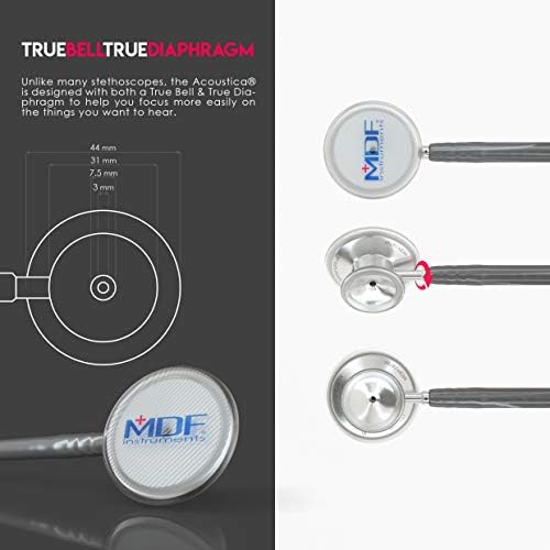 MDF Instruments, Acoustica Lightweight Stethoscope for Doctors, Nurses, Students, Home Health Use, Adult, Dual Head, Grey Tube, Silver Chestpiece-Headset, MDF747XP12