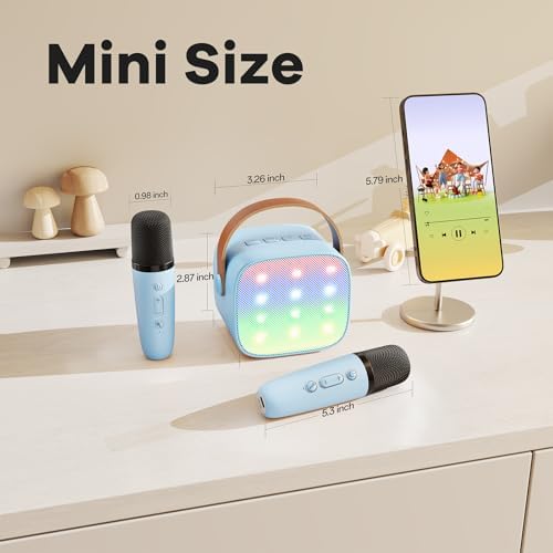 YLL Mini Karaoke Machine for Kids, Portable Bluetooth Speaker with 2 Wireless Microphones, Most Popular Birthday Toys Gifts for Boys Girls 3 4 5 6 7 8 9 10 11 12 + Year Old Party Family School(Blue)