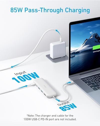 Anker USB C Hub, 5-in-1 USBC to HDMI Splitter with 4K Display, 1 x Powered USB-C 5Gbps & 2×Powered USB-A 3.0 5Gbps Data Ports for MacBook Pro, MacBook Air, Dell and More (White)