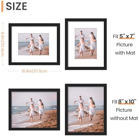 upsimples 8x10 Picture Frame Set of 5, Display Pictures 5x7 with Mat or 8 x 10 Without, Wall Gallery Photo Frames, Black