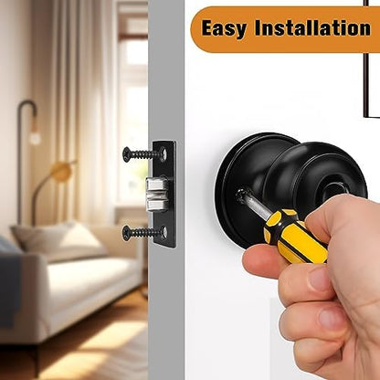 Probrico Black Door Knobs for Bedroom Bathroom, Interior Door Knob with Round Ball, Matte Black Privacy Door Knob, 6 Pack