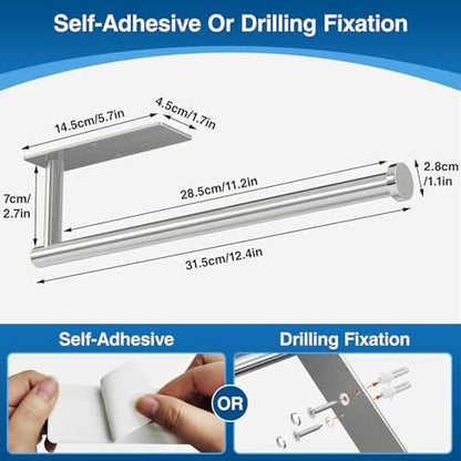 Paper Towel Holder - Self-Adhesive or Drilling, Brushed Nickel Wall Mounted Rack - SUS304 Stainless Steel Kitchen Roll Holder Under Cabinet (2 Pack)