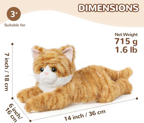 Orange Tabby Cat Stuffed Animals, Microwavable Stuffed Animal Adorable Fluffy Cat Plush for Warmth & Comfort, Heatable & Coolable Lavender Scent Cat Toys, Cute Soft Plushies Cat Gifts for Kids & Adult