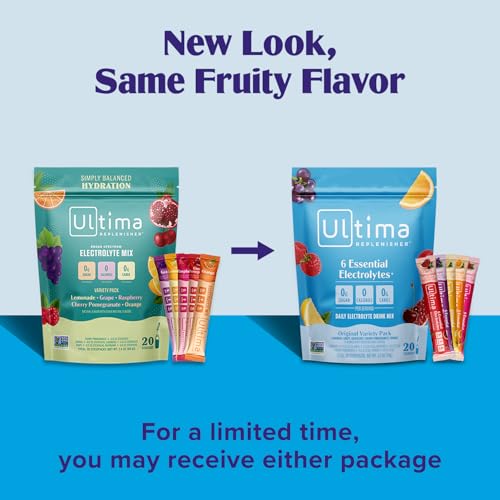 Ultima Replenisher Daily Electrolyte Powder Drink Mix – Sugar Free – Original Variety, 20 Stickpacks – Hydration Packets with 6 Electrolytes and Minerals – Keto Friendly, Vegan, Non-GMO