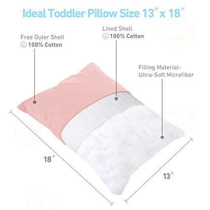 Babebay Toddler Pillow,13X18 Soft Kid Pillow for Sleeping, Machine Washable Toddler Pillow with Cotton Pillowcase, Age 2 to 5 (Pink)