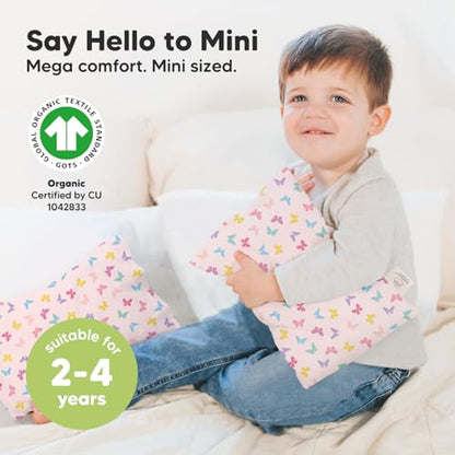 Mini Toddler Pillow with Pillowcase - 9x13 My Little Dreamy Travel Kids Pillow for Sleeping, Toddler Bed, Small, Tiny, Organic Cotton Pillowcase, Soft & Breathable, Kids 2-4 Years Old (Flutter)