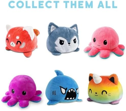 TeeTurtle - The Original Reversible Octopus Plushie - Happy Blue + Sad Light Blue - Cute Sensory Fidget Stuffed Animals That Show Your Mood 4 inch
