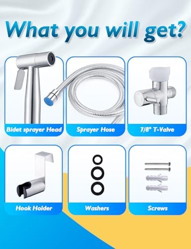 Handheld Bidet Sprayer for Toilet, Jet Sprayer for Toilet Muslim Shower, Adjustable Cloth Diaper Sprayer Bidets for Attachment Toilet with Bidet Hose for Feminine Wash