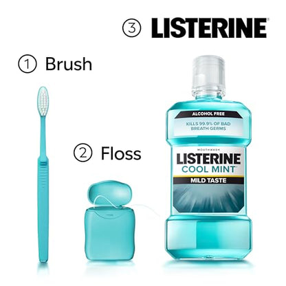 Listerine Cool Mint Alcohol Free Mouthwash, Bad Breath Germ Killing, Bad Breath Treatment Oral Rinse for Adults; Cool Mint Flavor, 500 mL, 6 Pack