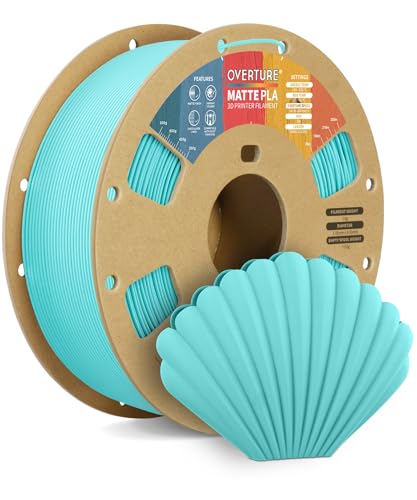 OVERTURE Matte PLA 3D Printer Filament 1.75mm, Matt Surface & Low Warping Filament 1kg Spool (2.2 lbs), Accuracy +/- 0.02 mm, Fit Most FDM Printers (Matte Turquoise)