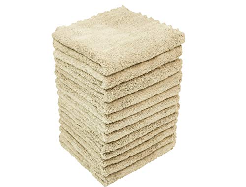 Kyapoo Baby Washcloths 12 Pack 12x12 Inches Microfiber Coral Fleece Extra Absorbent and Soft for Newborns, Infants and Toddlers-Brown