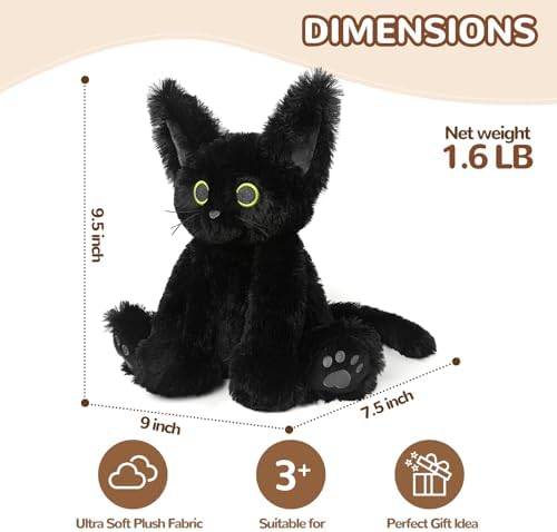 Cuckool Black Cat Stuffed Animals, Microwavable Stuffed Animals Heating Pad for Cramps, Pain Stress Relief, Heatable & Coolable Lavender Scented Cat Plush Toys for Anxiety, Women & Kids Bedtime