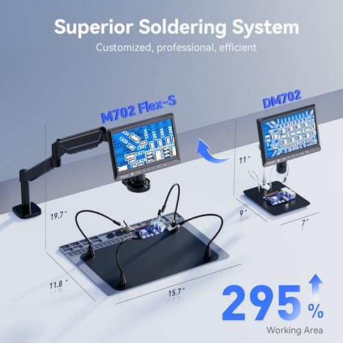 TOMLOV DM702 Flex-S 10.1" Digital Microscope with Soldering Helping Hands Station, Adults Coin Magnifying Glass with Flexible Boom Arm & Ring Light, USB Magnifier with Screen for Electronics Repair