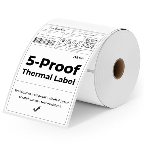 MUNBYN 4"x6" Direct Thermal Shipping Labels, Durable Waterproof, Oil-Proof, Scratch-Proof, Alcohol-Resistant, Tear-Resistant Label Paper for Thermal Printers, Packages, and Logistics, 380 Sheets/Roll