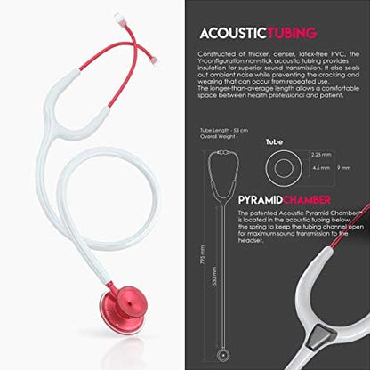 MDF Instruments, Acoustica Lightweight Stethoscope for Doctors, Nurses, Students, Home Health Use, Adult, Dual Head, White Tube, Red Chestpiece-Headset, MDF747XPR29