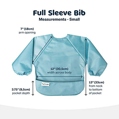 Tiny Twinkle Mess Proof Baby Bibs, 2pk Waterproof Smock Baby Bibs for Eating, Machine Washable Long Sleeve Bibs, Baby Led Weaning, Toddler Bibs, BLW Supplies (Slate Olive, Small 6-24 Months)