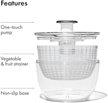 OXO Good Grips Salad Spinner | Lettuce Spinner | Fruit Washer | Fruit Washing Bowl with Strainer | Vegetable Cleaner | Salad Cleaner | Lettuce Washer | 6.22 Quart Capacity