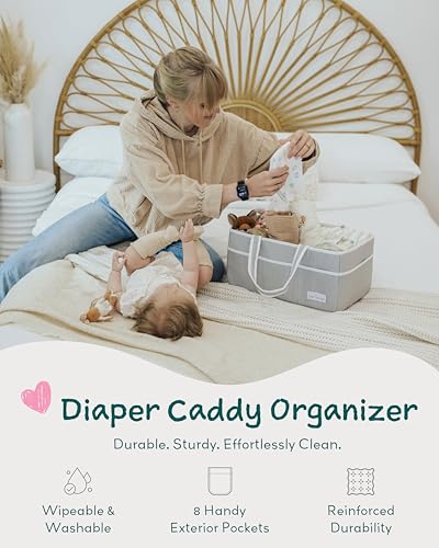Lily Miles Baby Diaper Caddy - Large Organizer Tote Bag for Newborn essentials Boy or Girl - Baby Shower Basket - Nursery Must Haves - Registry Favorites - Newborn Caddie Car Travel