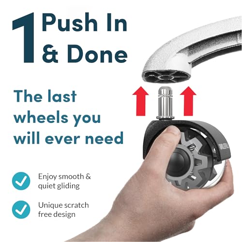 Lifelong Office Chair Wheels Replacement Rubber Chair Casters for Hardwood Floors and Carpet, Set of 5, Heavy Duty Casters for Chairs to Replace Office Chair Mats - 2 Inch Universal Fits 98%