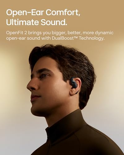 SHOKZ New OpenFit 2 Open-Ear Headphones, True Wireless Bluetooth Earphones with Microphone, Earhook Earbuds with 48 Hours of Playtime, Fast Charging, IP55 Water-Resistant, with Carrying Bag, Black