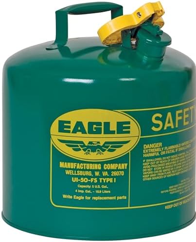 Eagle 5 Gallon Type I Green Safety Gas Can for Oil and Other Combustibles with Flame Arrester and Self-Closing Lid, Made in the USA, Galvanized Steel Flammable Storage Can, UI50SG