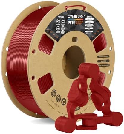 OVERTURE 3D Filament Clear PETG Filament 1.75mm, PETG Transparent Red 3D Printer Consumables, 1kg Filament (2.2lbs), Dimensional Accuracy +/- 0.05mm