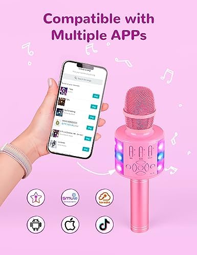 Amazmic Toys for Girls, Kids Karaoke Microphone Toddler Microphone for Kids with Lights, Birthday Gift for Girls, Boys Toy Age 3 4 5 6 7 8 9 10-14+(Pinkcolor)
