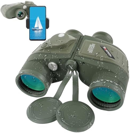10X50 Marine Binoculars with Rangefinder Compass,Phone Adapter,Strap,BAK4 Lens,Shockproof Military Tacticle IPX7 Floating Waterproof Binocular for Adults Sailing Boating Hunting Birdwatching
