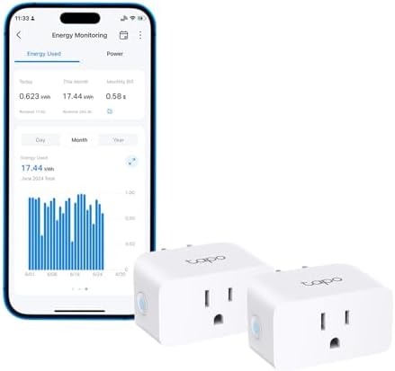 TP-Link 𝗧𝗮𝗽𝗼 Smart Plug Wi-Fi Mini, Energy Monitoring, Compatible with Alexa & Google Home & Samsung SmartThings, Timer, 15A/1800W Max, ETL Certified, 2.4G Wi-Fi Only, Tapo P115(2-Pack)