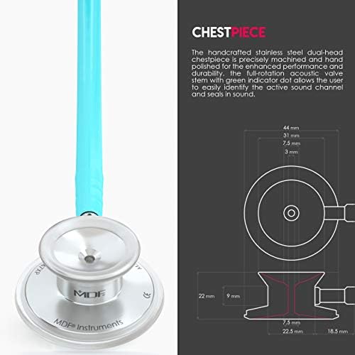 MDF Instruments, Acoustica Lightweight Stethoscope for Doctors, Nurses, Students, Home Health Use, Adult, Dual Head, Pastel Blue Tube, Silver Chestpiece-Headset, MDF747XP03