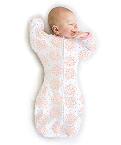 SwaddleDesigns Transitional Swaddle Sack, Arms Up Half-Length Sleeves & Mitten Cuffs, Swaddle for Newborn Transition to Baby Sleep Sack Wearable Blanket, 0-3 month, 6-14 lb, Heavenly Floral Pink