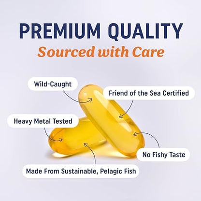 Triple Strength Omega 3 Fish Oil 3600 mg | EPA & DHA | Over 2100mg Omega-3 Fatty Acids | 1300mg EPA + 860mg DHA | Best Essential Fatty Acids | Premium Wild Caught & Burpless Fish Oil | 180 Ct