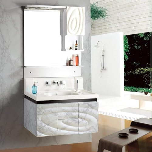 practicalWs Marble Wallpaper Granite White and Grey Paper Roll 23.6" x 118" Kitchen Countertop Cabinet Furniture is Renovated Thick PVC Easy to Remove Without Leaving Glue Upgrade