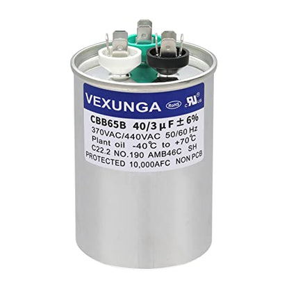 40/3 uF 40+3 MFD 370VAC or 440VAC Dual Run Start Round A/C Capacitor CBB65 CBB65B Air Conditioner Capacitors for AC Unit Fan Motor Start or Heat Pump or Condenser Straight Cool