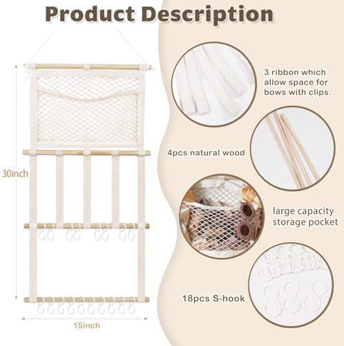 kangaroo Headband Holder Hair Bows Organizer,Large Capacity Bow Holder Hair Accessories Wall Hanging Organizer for Toddler Baby Girl Nursery Room Decor