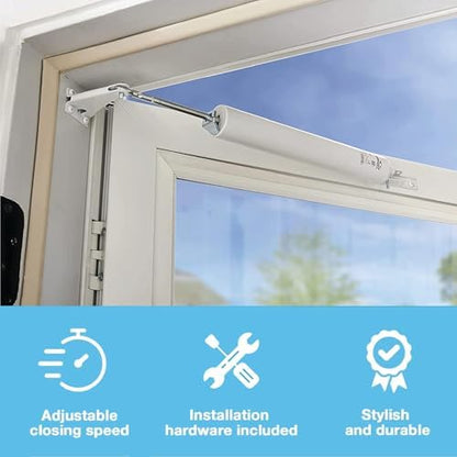 Wright Products Heavy-Duty Pneumatic Storm Door Closer – Durable, Adjustable, Quiet-Closing with Hold-Open Feature (Transitional, White)