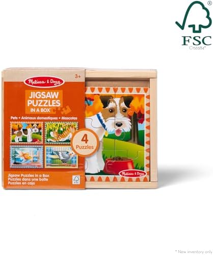Melissa & Doug Pets 4-in-1 Wooden Jigsaw Puzzles in a Storage Box (48 pcs) - FSC Certified