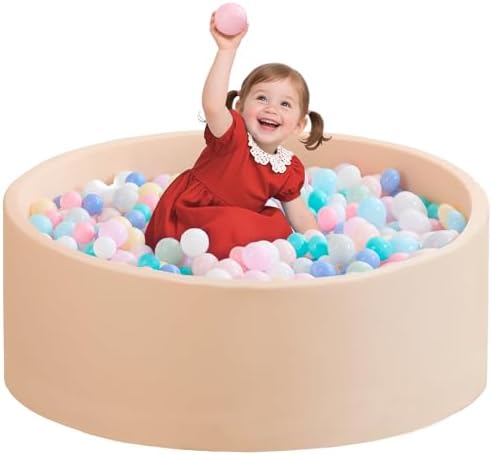 Ball Pit for Toddlers 35.43''x11.81 Baby Ball Pit Soft Memory Foam Ball Pool Round Kids Ball Pit Indoor and Outdoor Game Kids Play Ball Pool Ideal Gift for Girls and Boys (Beige, NO Balls)
