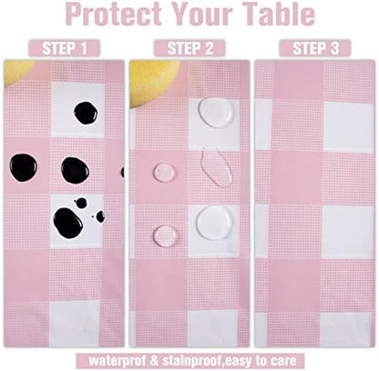 Kesfey 8 Packs Pink and White Checkered Tablecovers 54 x 108 Inches Disposable Party Picnic Table Cloth SpillProof Plastic Gingham Tablecovers for Camping Decoration Party Favors