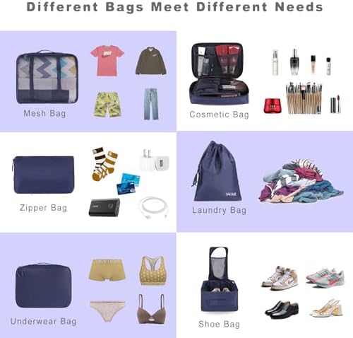 BAGAIL 8 Set Packing Cubes Luggage Packing Organizers for Travel Accessories-Indigo