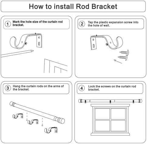 Curtain Rods for Windows 16 to 144 Inches Adjustable Length 1 Inch Diameter Window Curtain Rod with Aluminium Finials, Black
