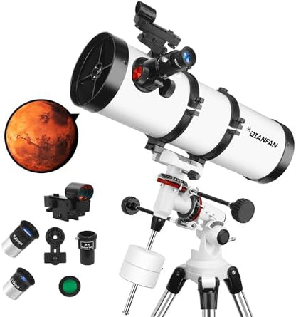 Telescope 150EQ Astronomical Reflector Telescopes for Adults,Professional Manual Equatorial Telescope for Beginners.Comes with 2X Barlow Lens Phone Adapter,Stainless Tripod and Moon Filter
