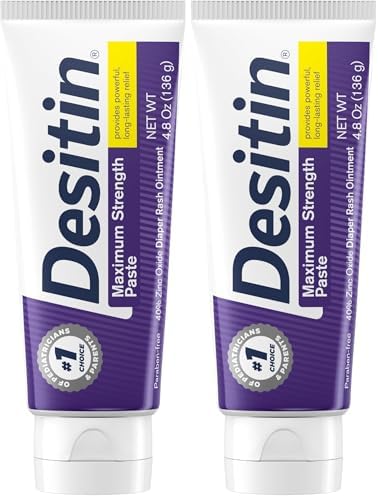 Desitin Maximum Strength Baby Diaper Rash Cream, 40% Zinc Oxide for Treatment, Relief & Prevention, Hypoallergenic, Phthalate- & Paraben-Free Paste, Protects Skin for 12 Hours, 4.8 oz (Pack of 2)